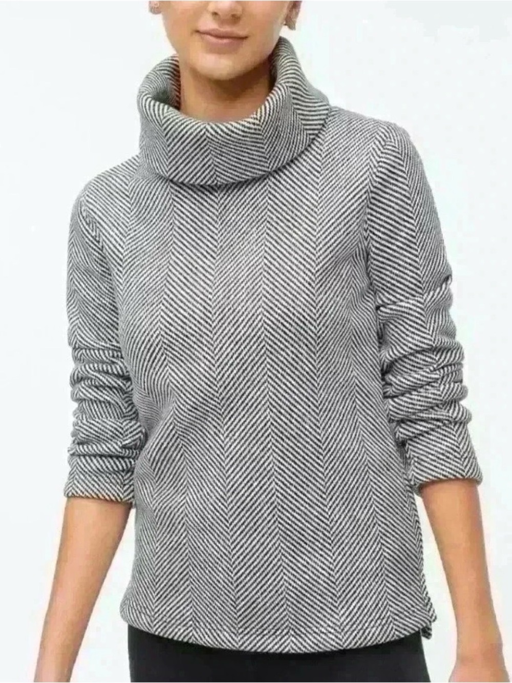 J.Crew Factory Herringbone Fleece-Lined Funnelneck Pullover Sweater Size S